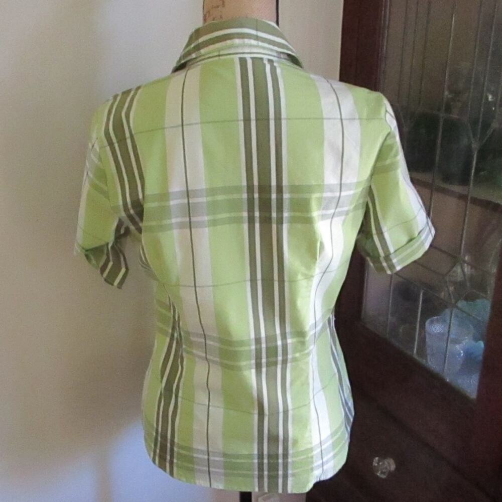 Vintage Jaclyn Smith Button Up Shirt M Green Plaid Short Sleeves Casual Prep 90s - Picture 6 of 17